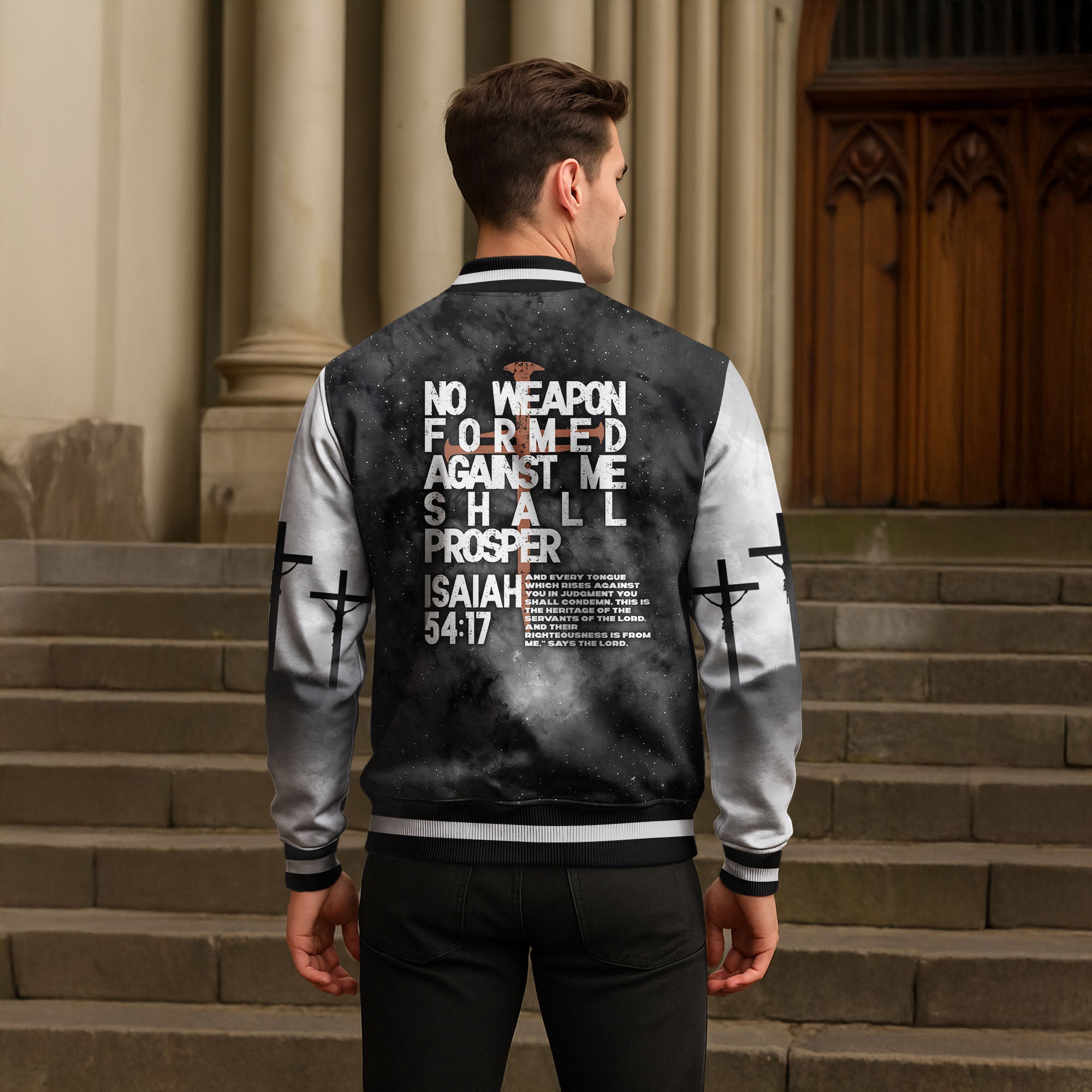 No Weapon Christian Baseball Jacket