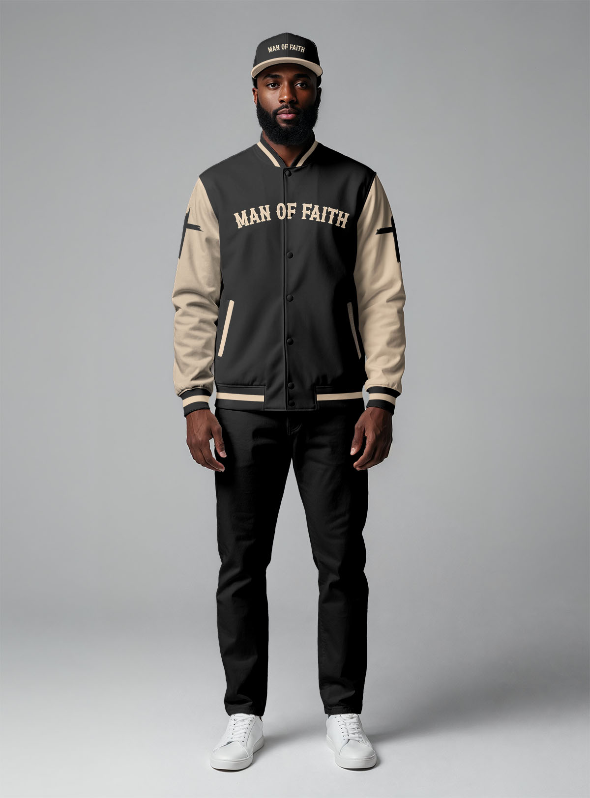 “Faith Rooted Cross” Baseball Jacket