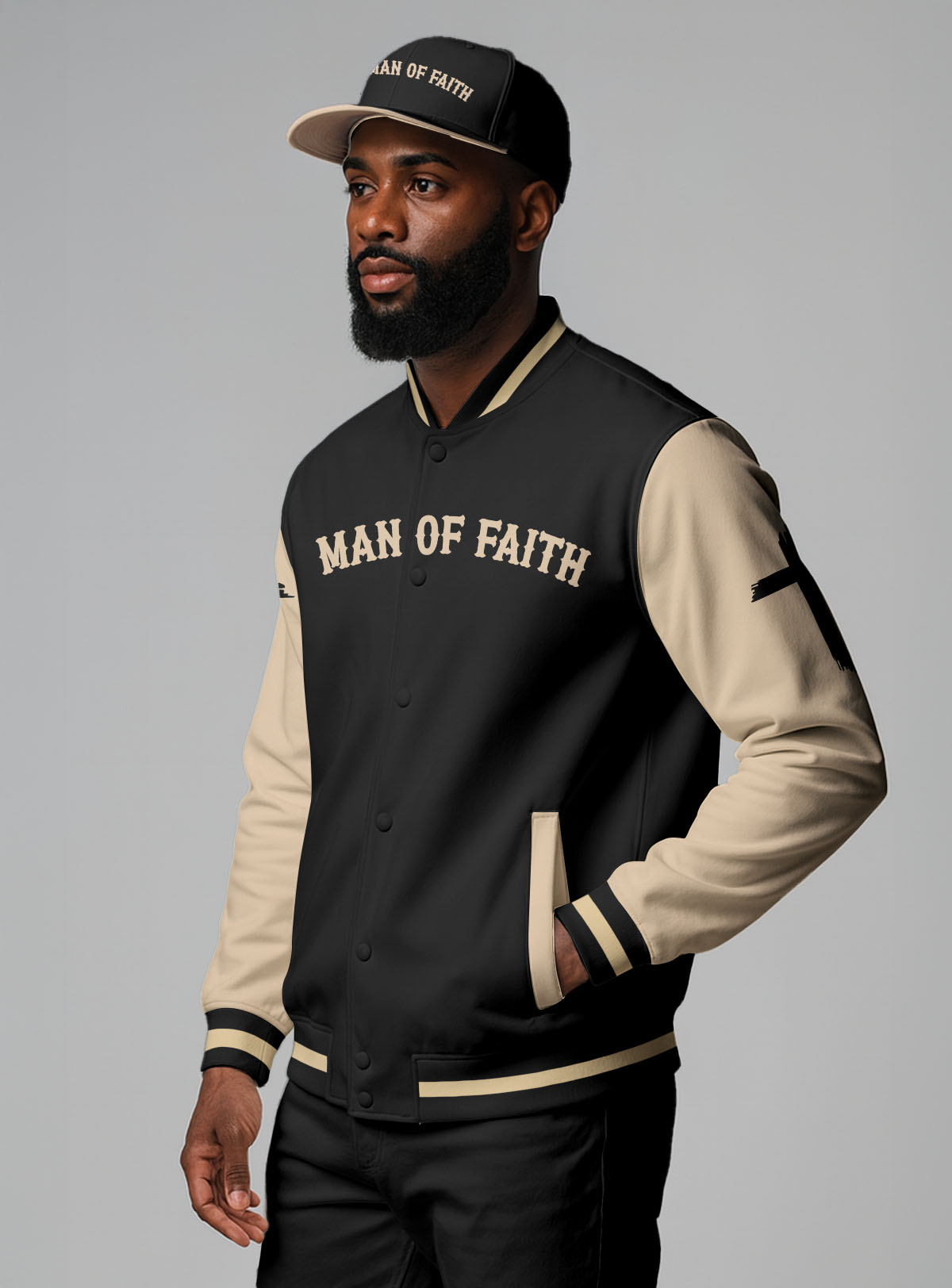 “Faith Rooted Cross” Baseball Jacket