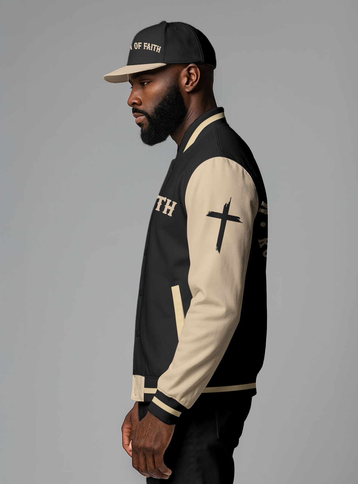 “Faith Rooted Cross” Baseball Jacket
