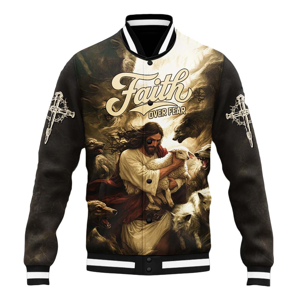 Jesus Protect the Lamp Baseball Jacket