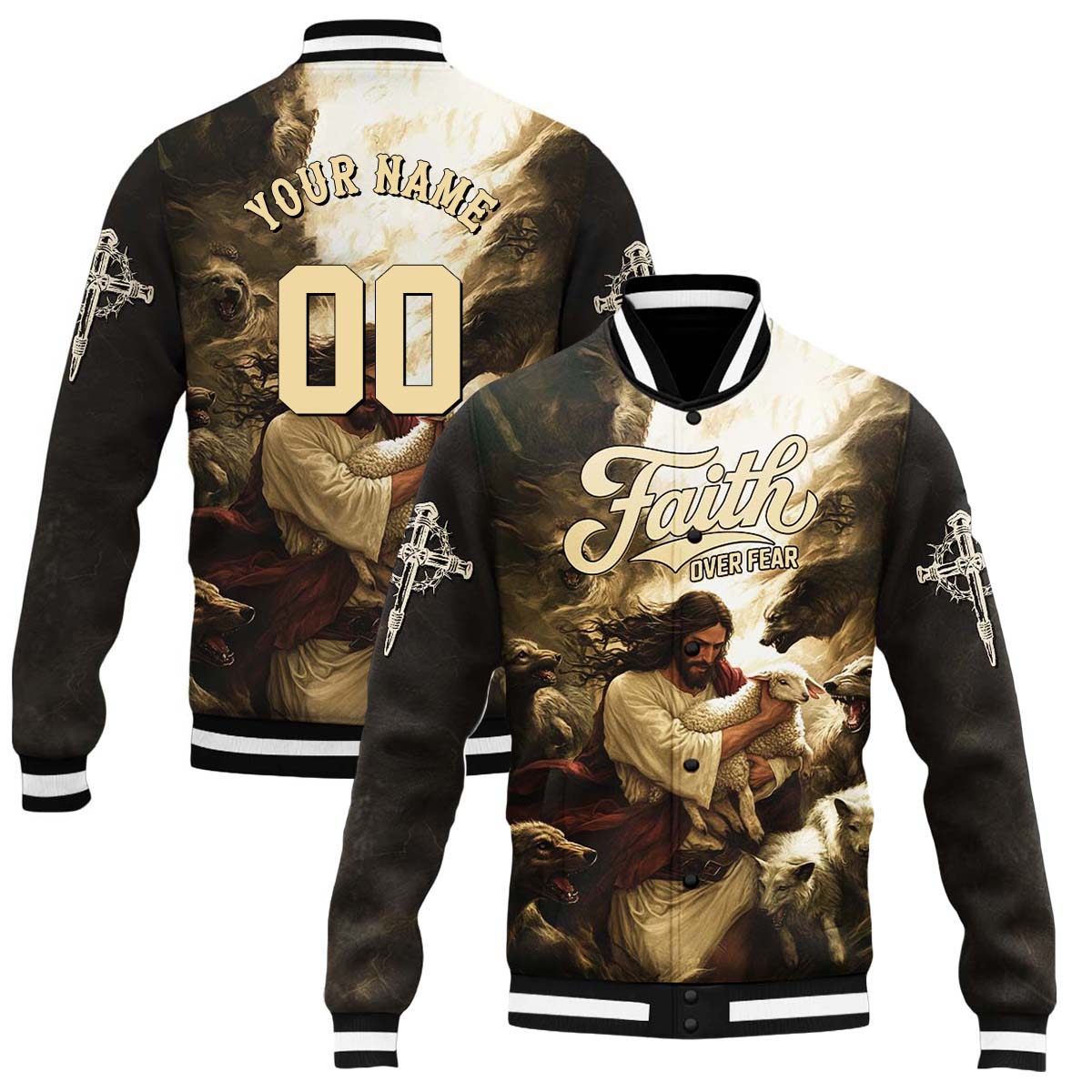 Jesus Protect the Lamp Baseball Jacket