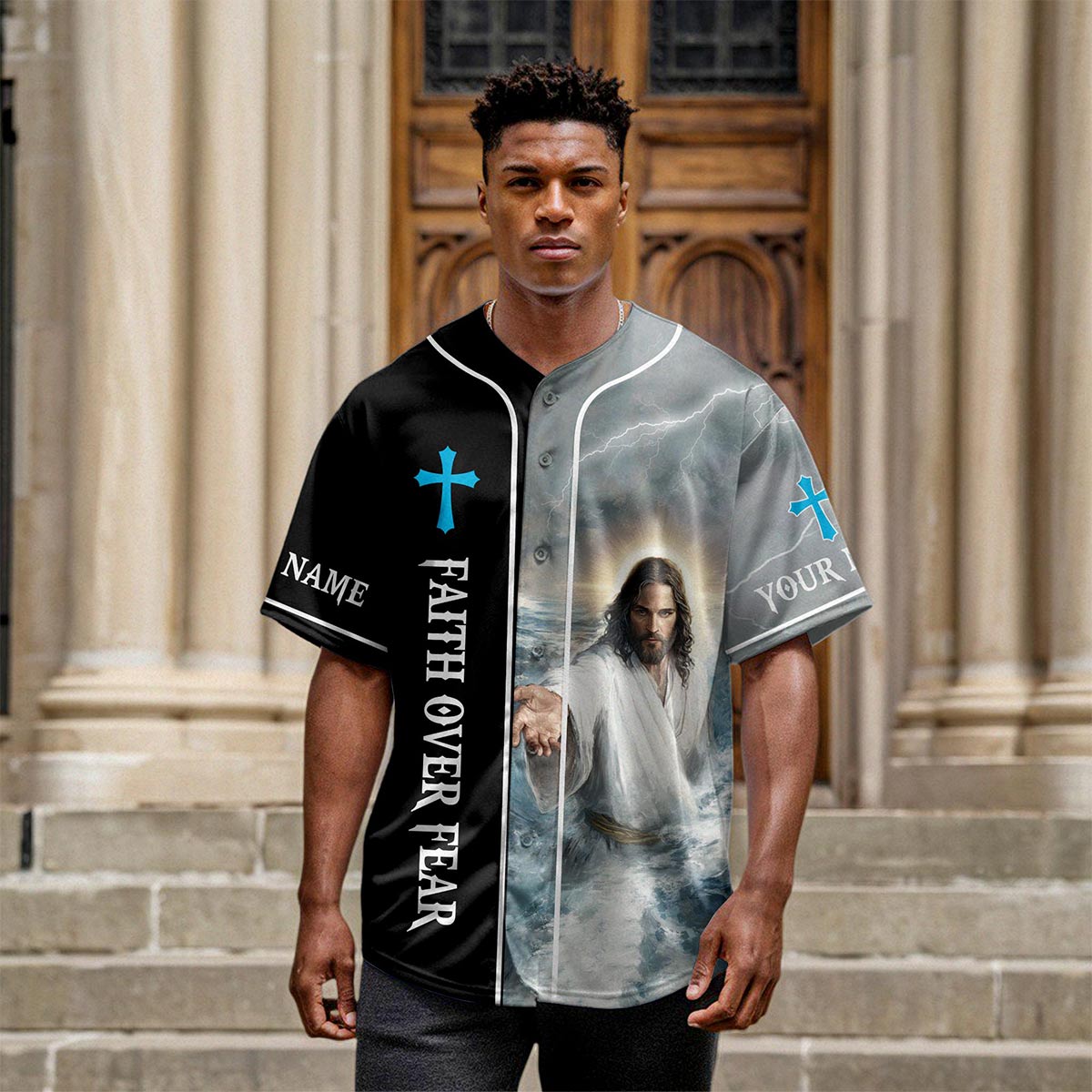 When Life Knocks Me Down Jesus Picks Me Up Custom Name Baseball Jersey