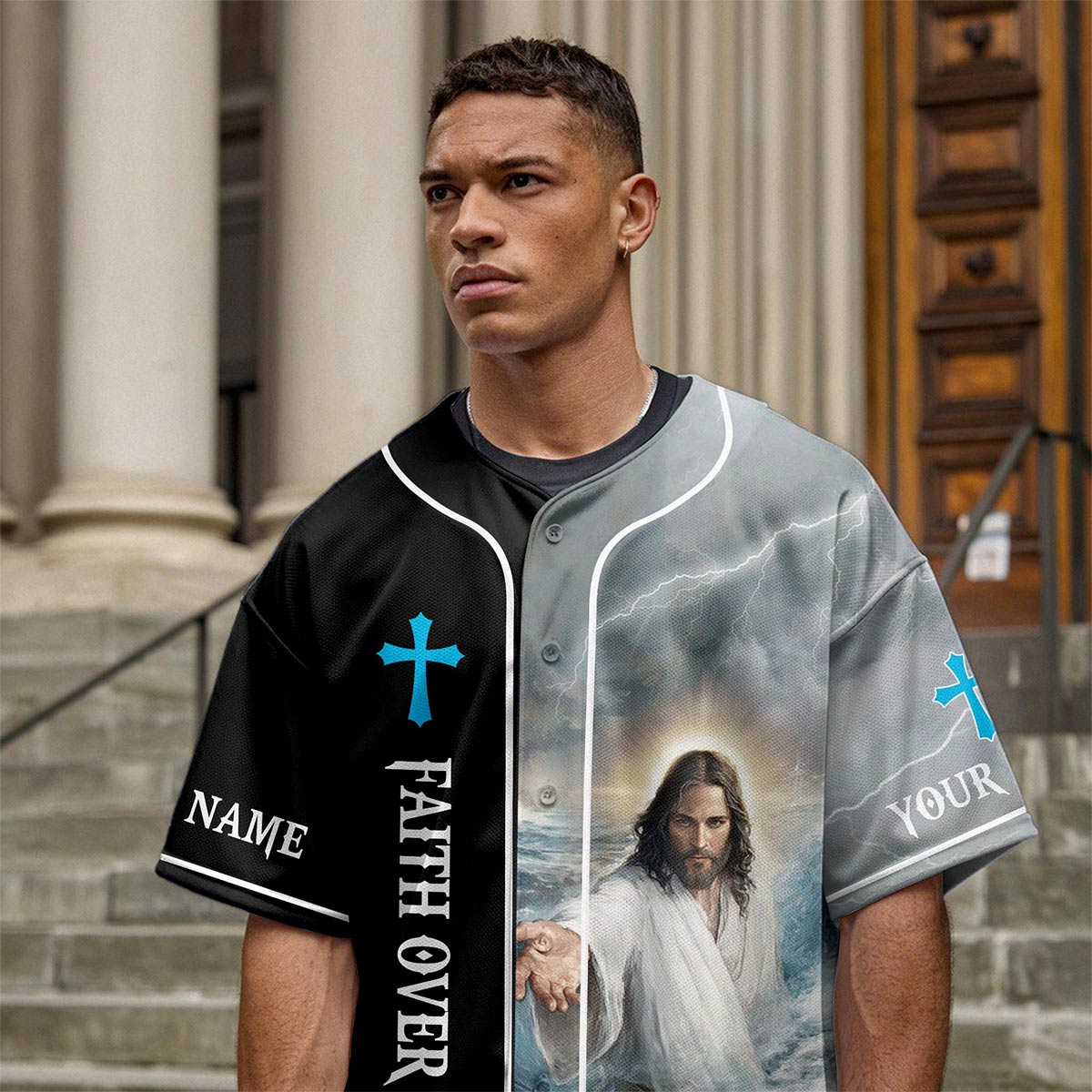 When Life Knocks Me Down Jesus Picks Me Up Custom Name Baseball Jersey