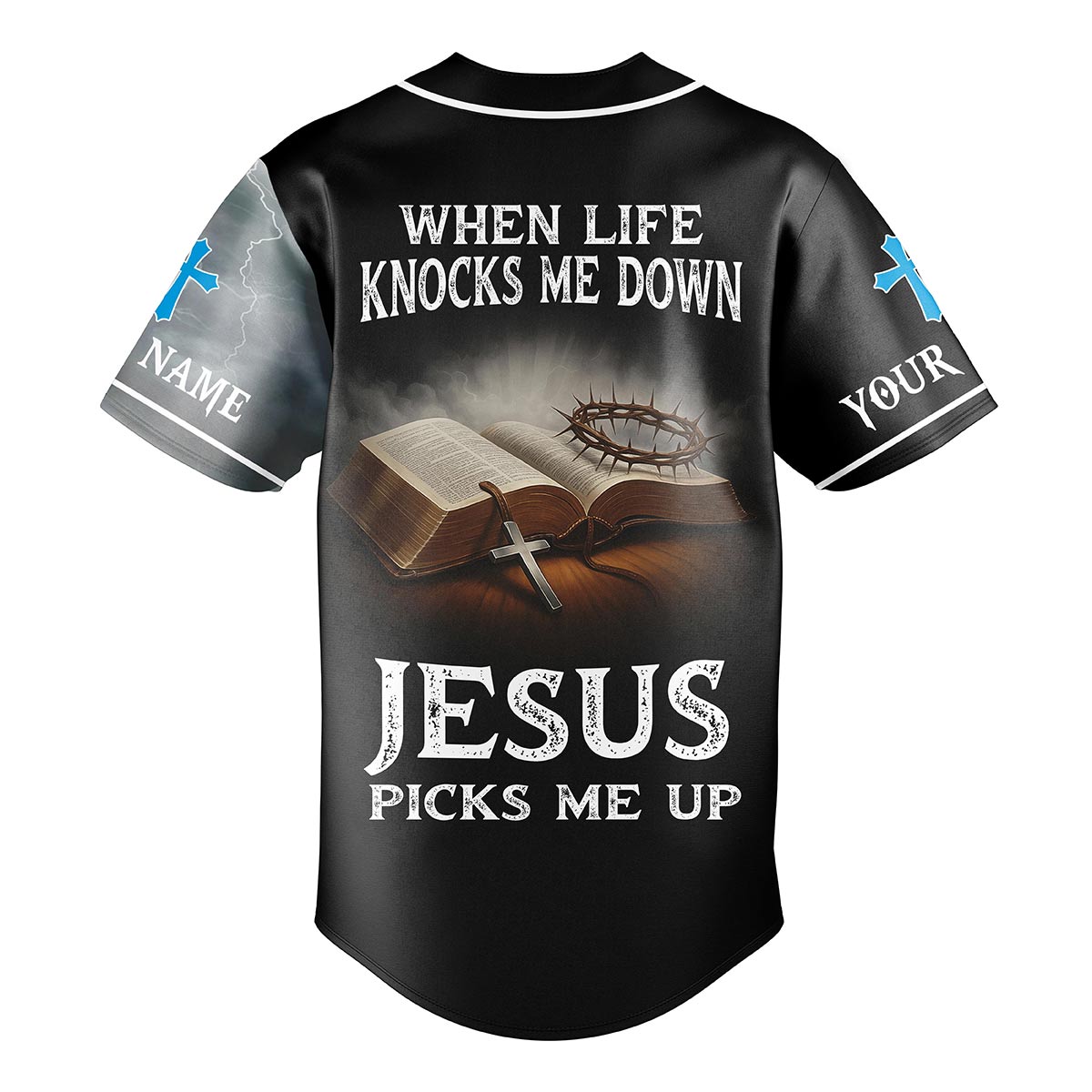 When Life Knocks Me Down Jesus Picks Me Up Custom Name Baseball Jersey