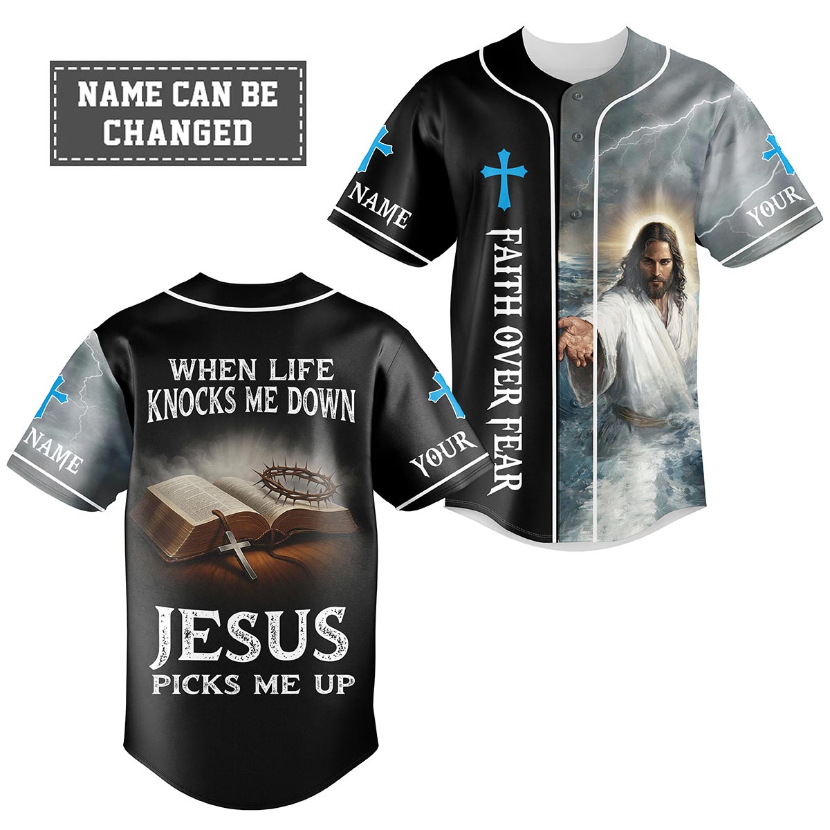 When Life Knocks Me Down Jesus Picks Me Up Custom Name Baseball Jersey