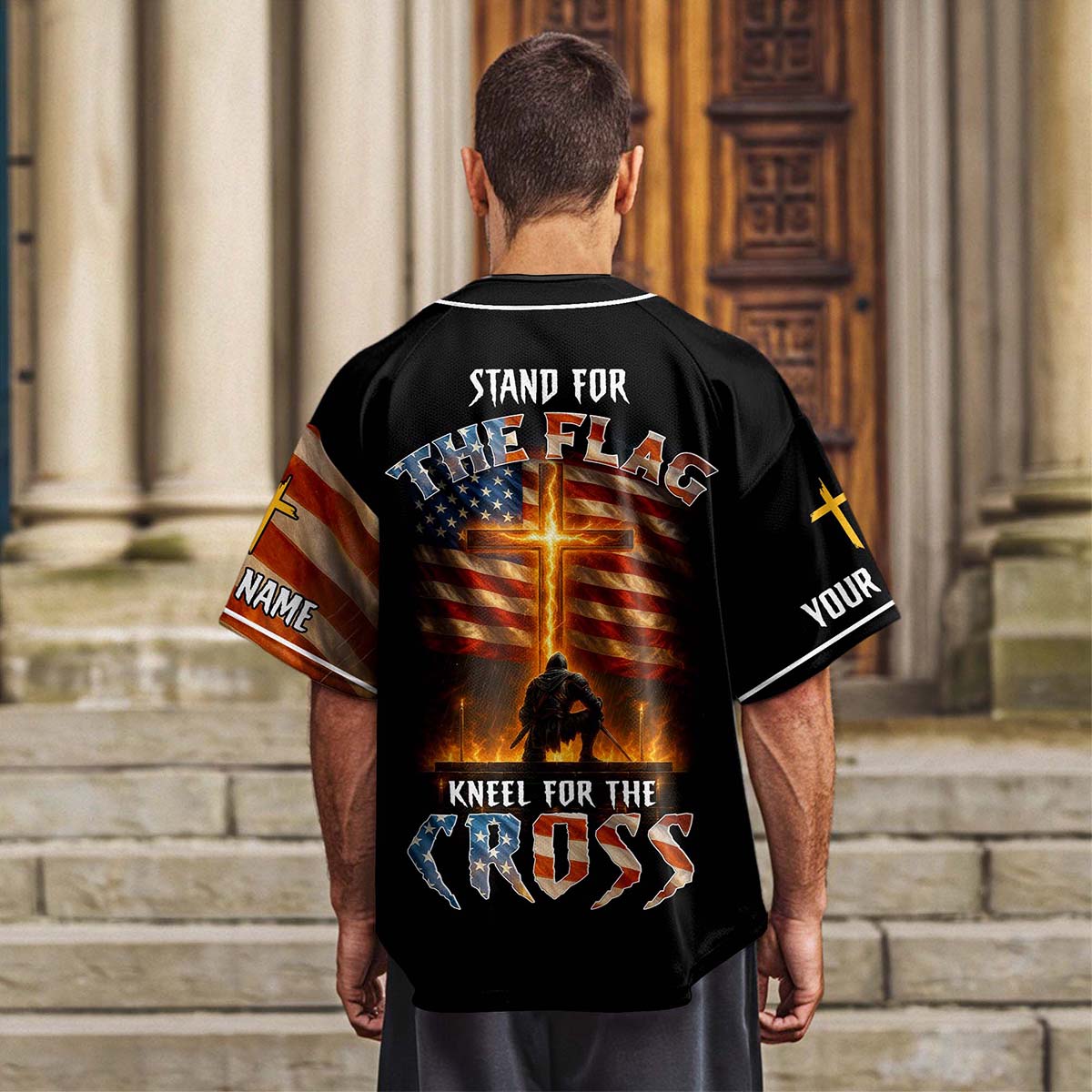 Stand For The Flag Kneel For The Cross Custom Name Baseball Jersey