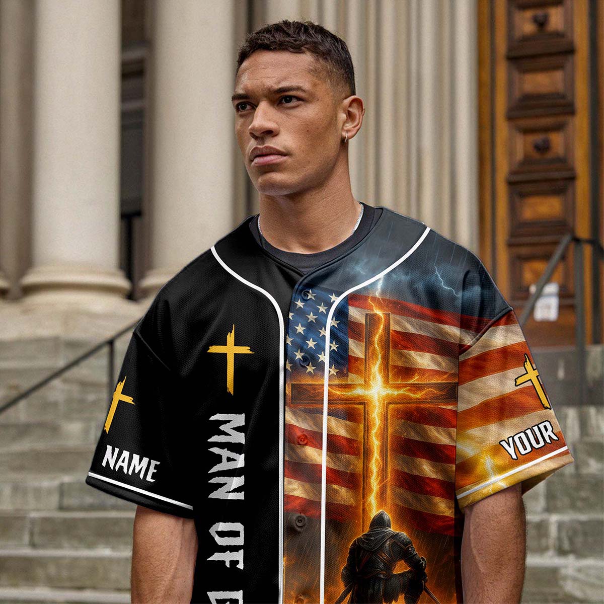 Stand For The Flag Kneel For The Cross Custom Name Baseball Jersey