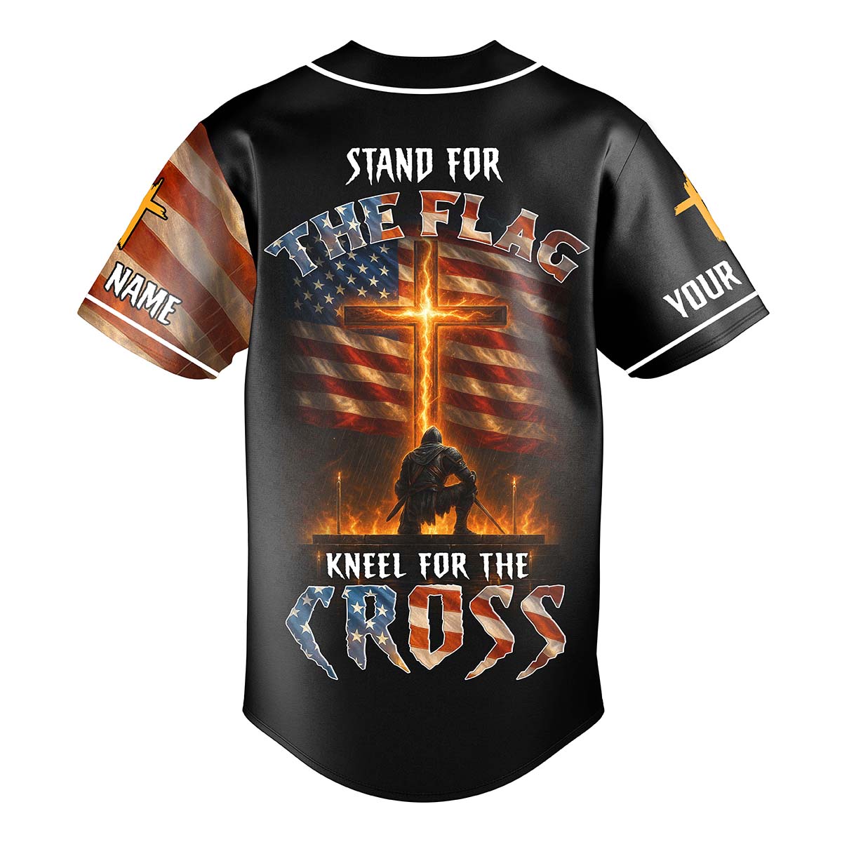 Stand For The Flag Kneel For The Cross Custom Name Baseball Jersey