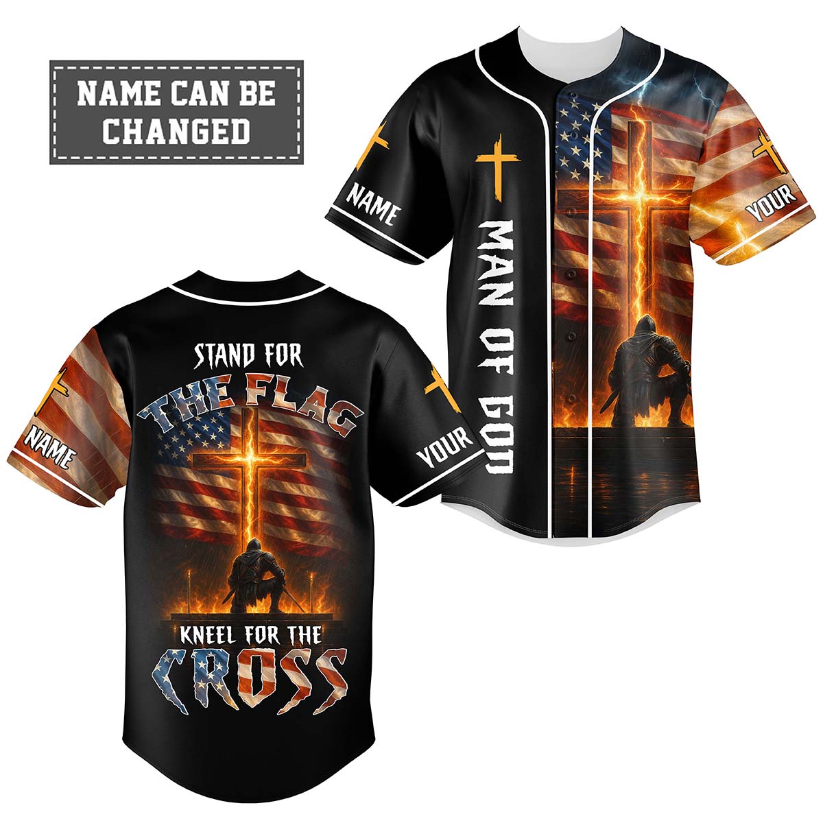 Stand For The Flag Kneel For The Cross Custom Name Baseball Jersey