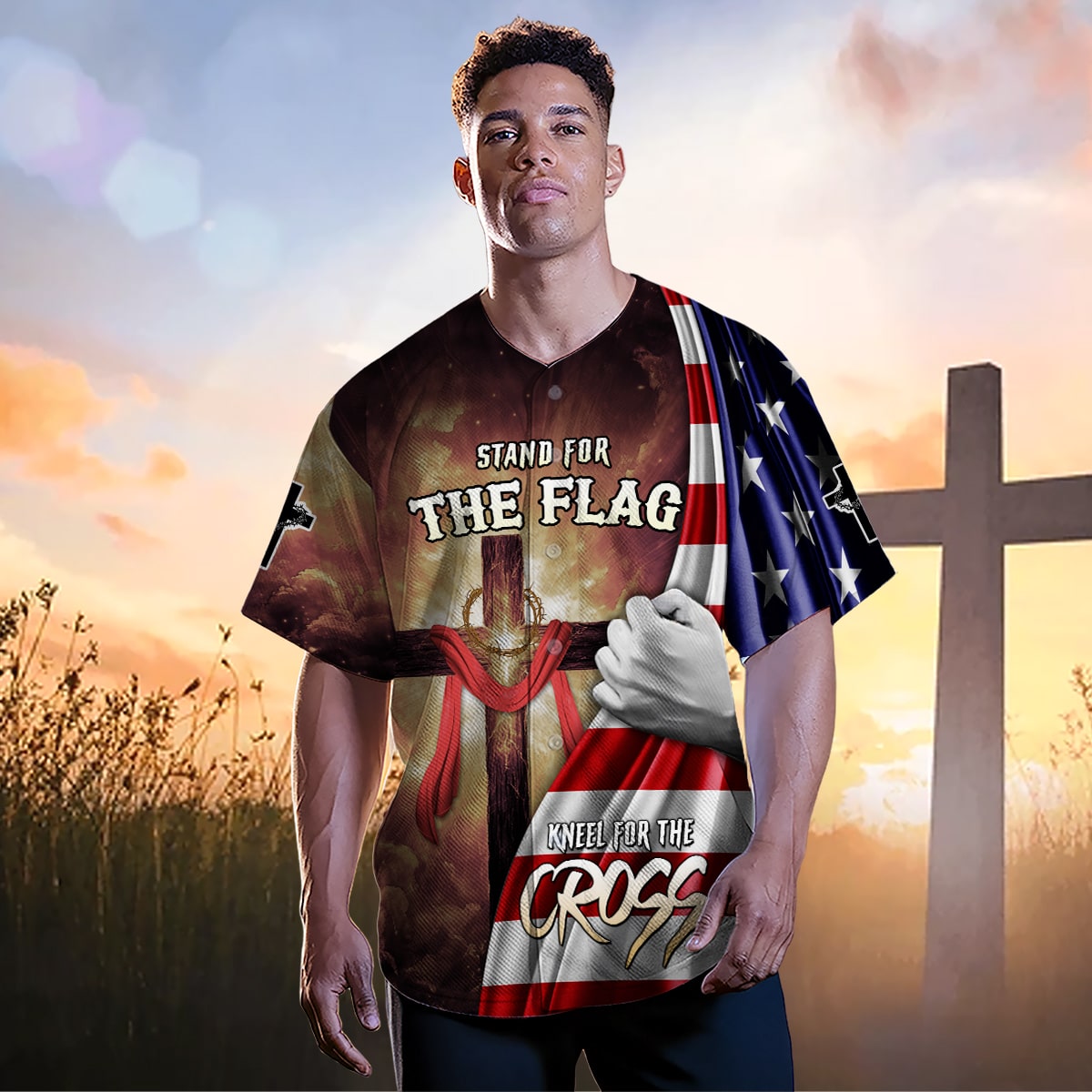 Stand for the Flag Kneel for the Cross Baseball Jersey