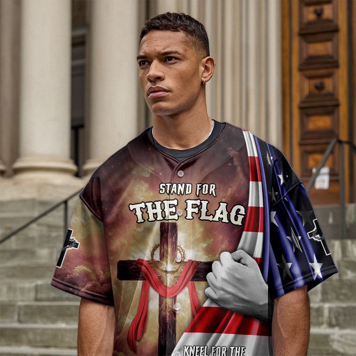 Stand for the Flag Kneel for the Cross Baseball Jersey