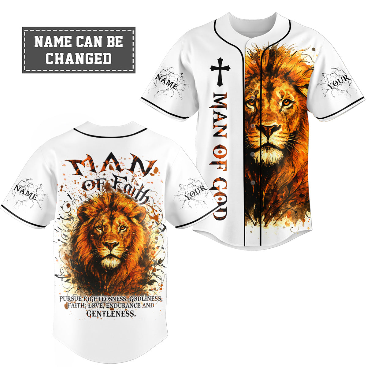 Man of Faith Lion Custom Name Baseball Jersey
