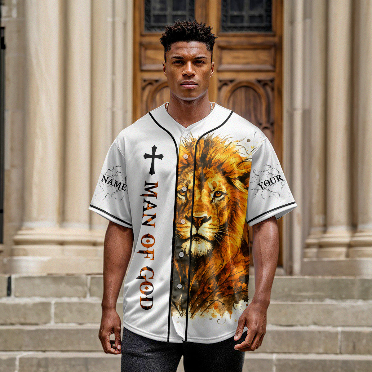 Man of Faith Lion Custom Name Baseball Jersey
