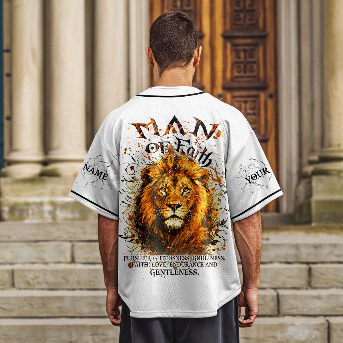 Man of Faith Lion Custom Name Baseball Jersey