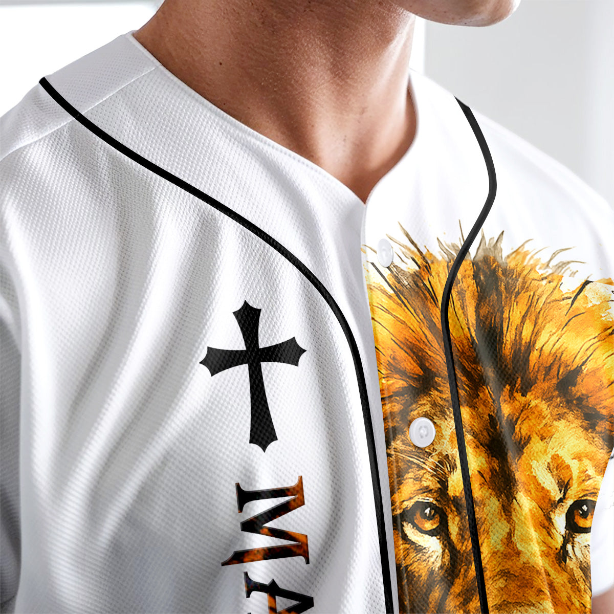 Man of Faith Lion Custom Name Baseball Jersey