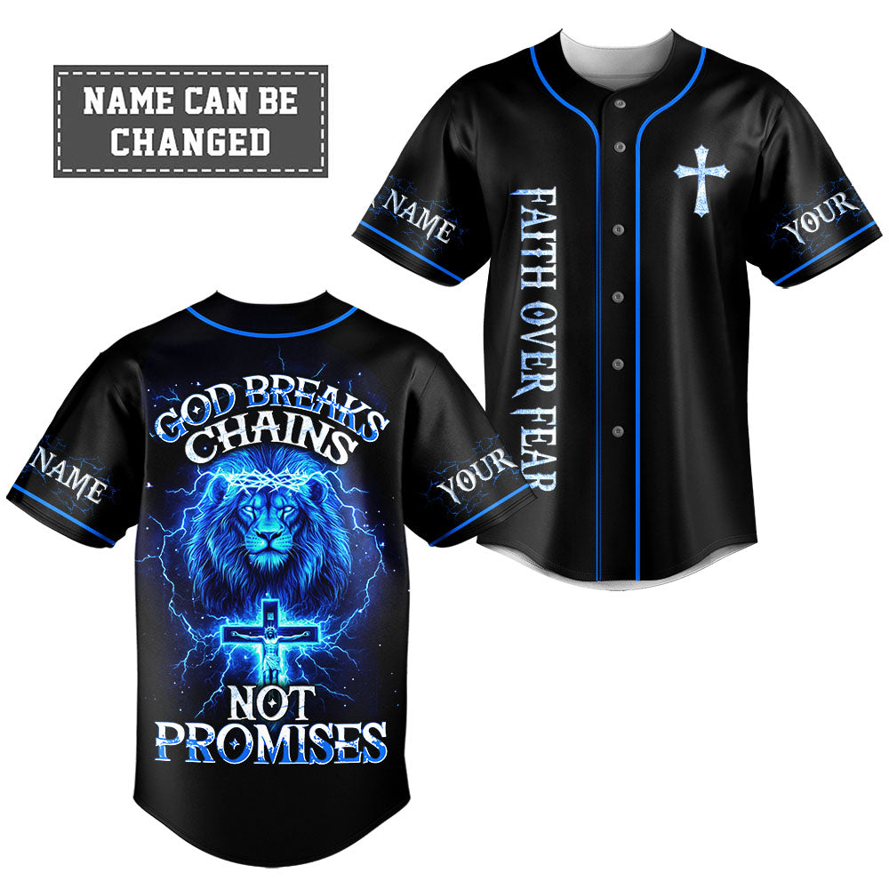 God Breaks Chains Not Promises Lion Custom Name Baseball Jersey