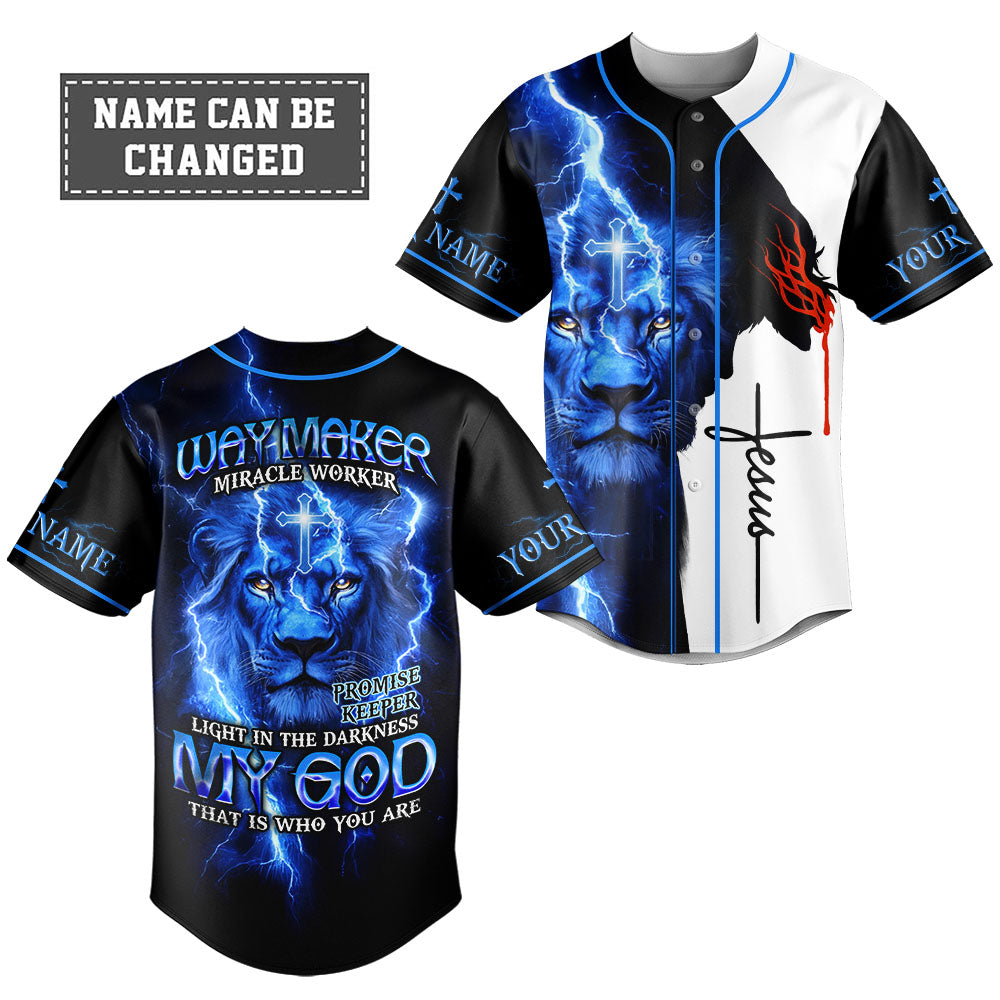 Way Maker Lion Cross Custom Name Baseball Jersey