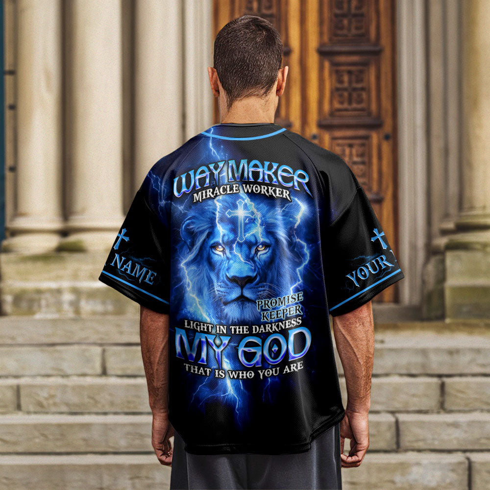 Way Maker Lion Cross Custom Name Baseball Jersey