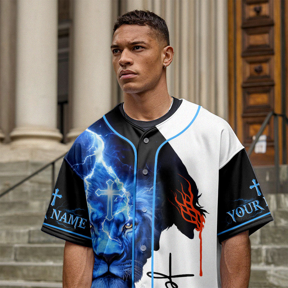 Way Maker Lion Cross Custom Name Baseball Jersey