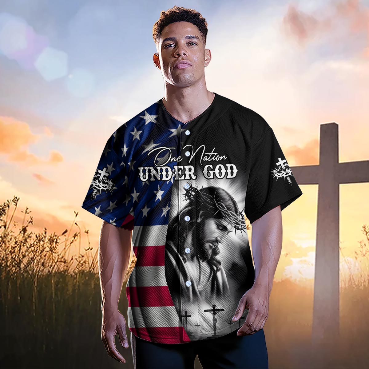 One Nation Under God Flag Baseball Jersey 2