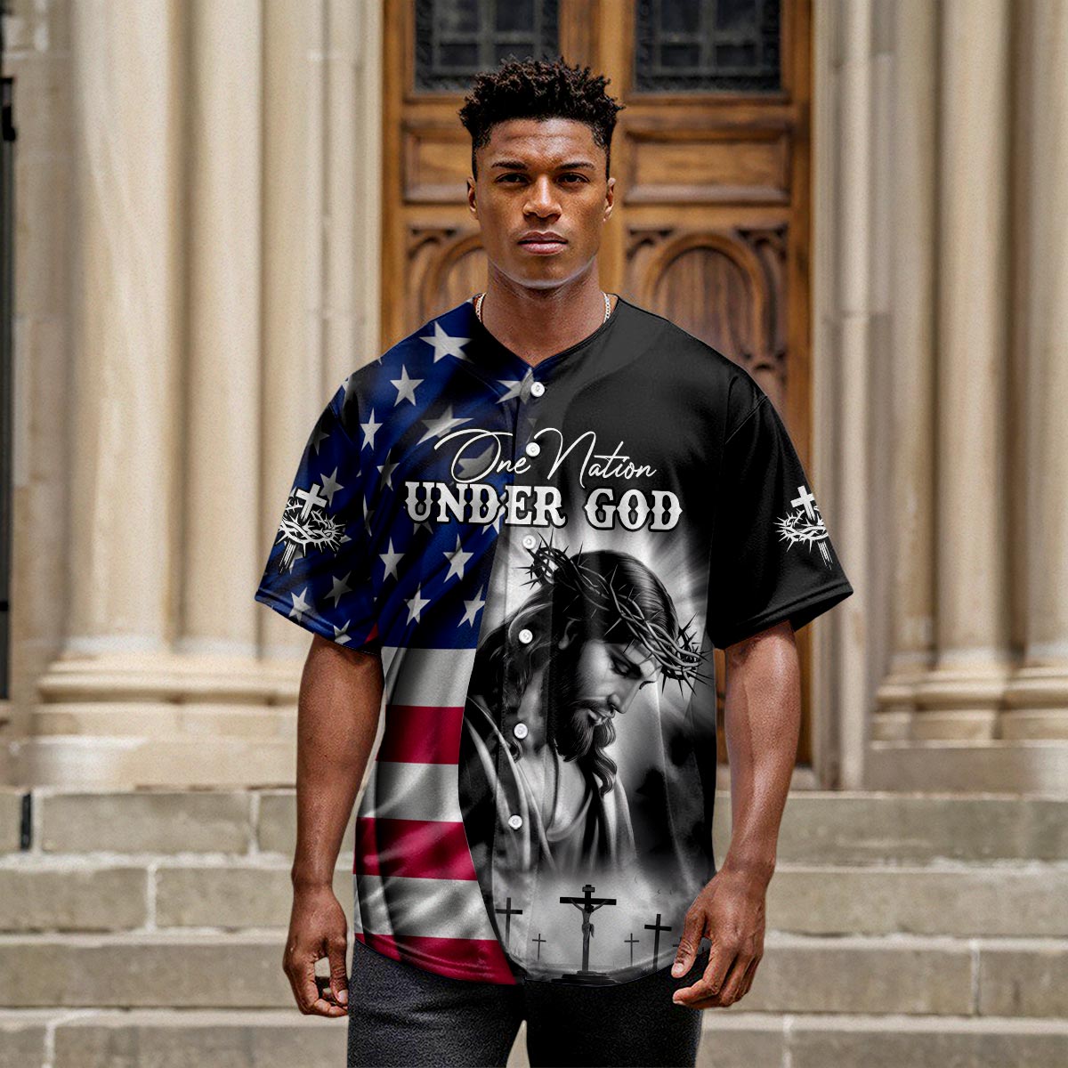 One Nation Under God Flag Baseball Jersey 2