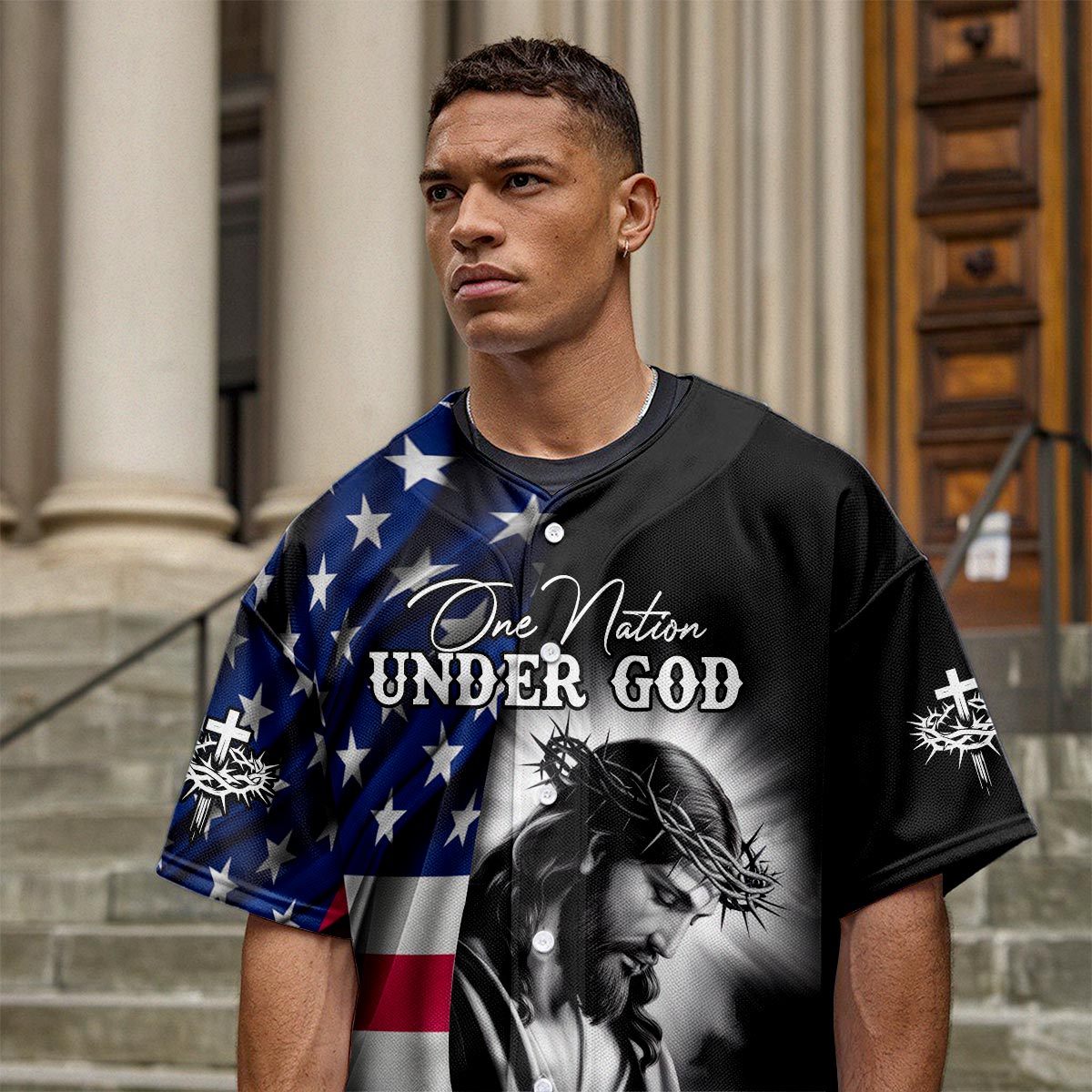 One Nation Under God Flag Baseball Jersey 2