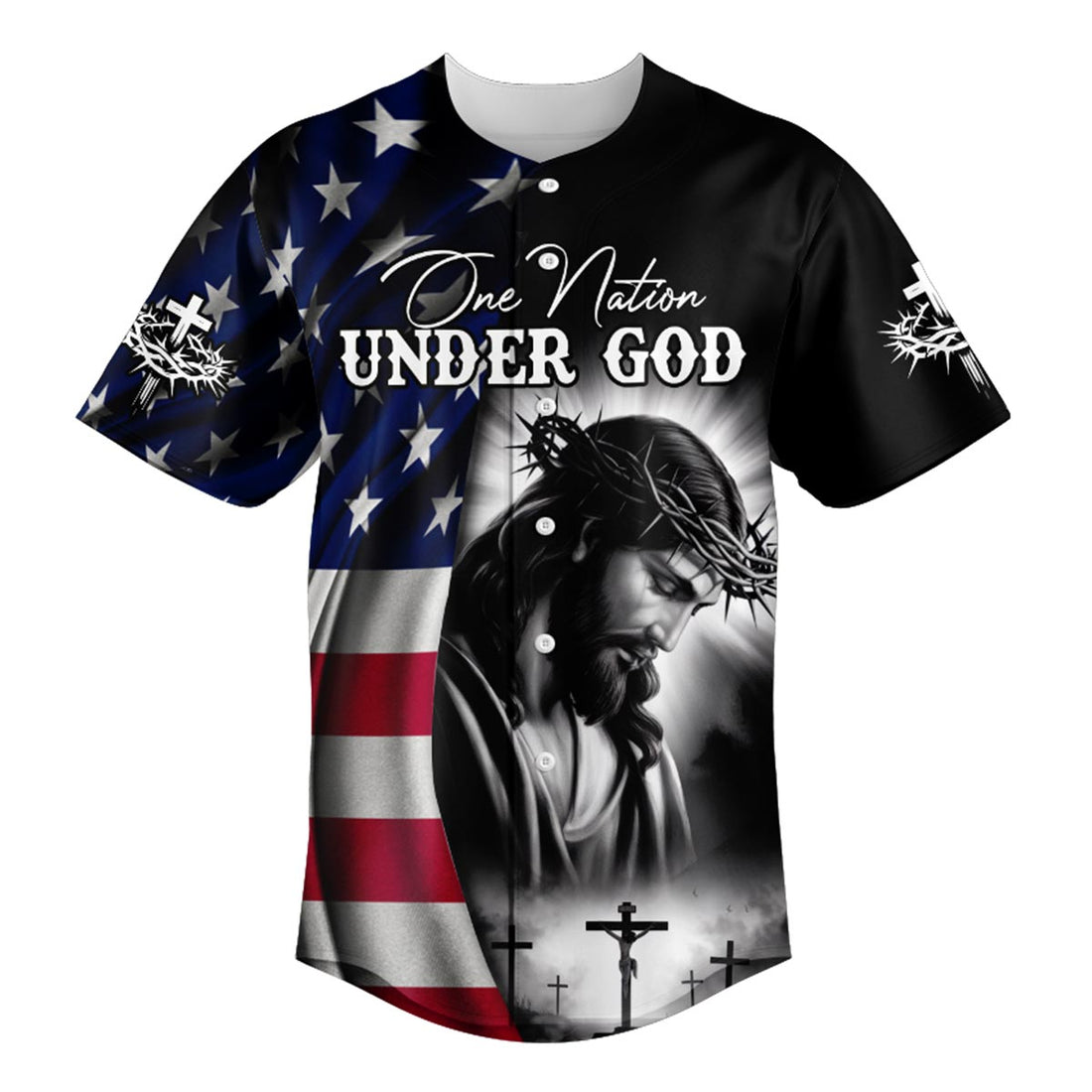 One Nation Under God Flag Baseball Jersey 2