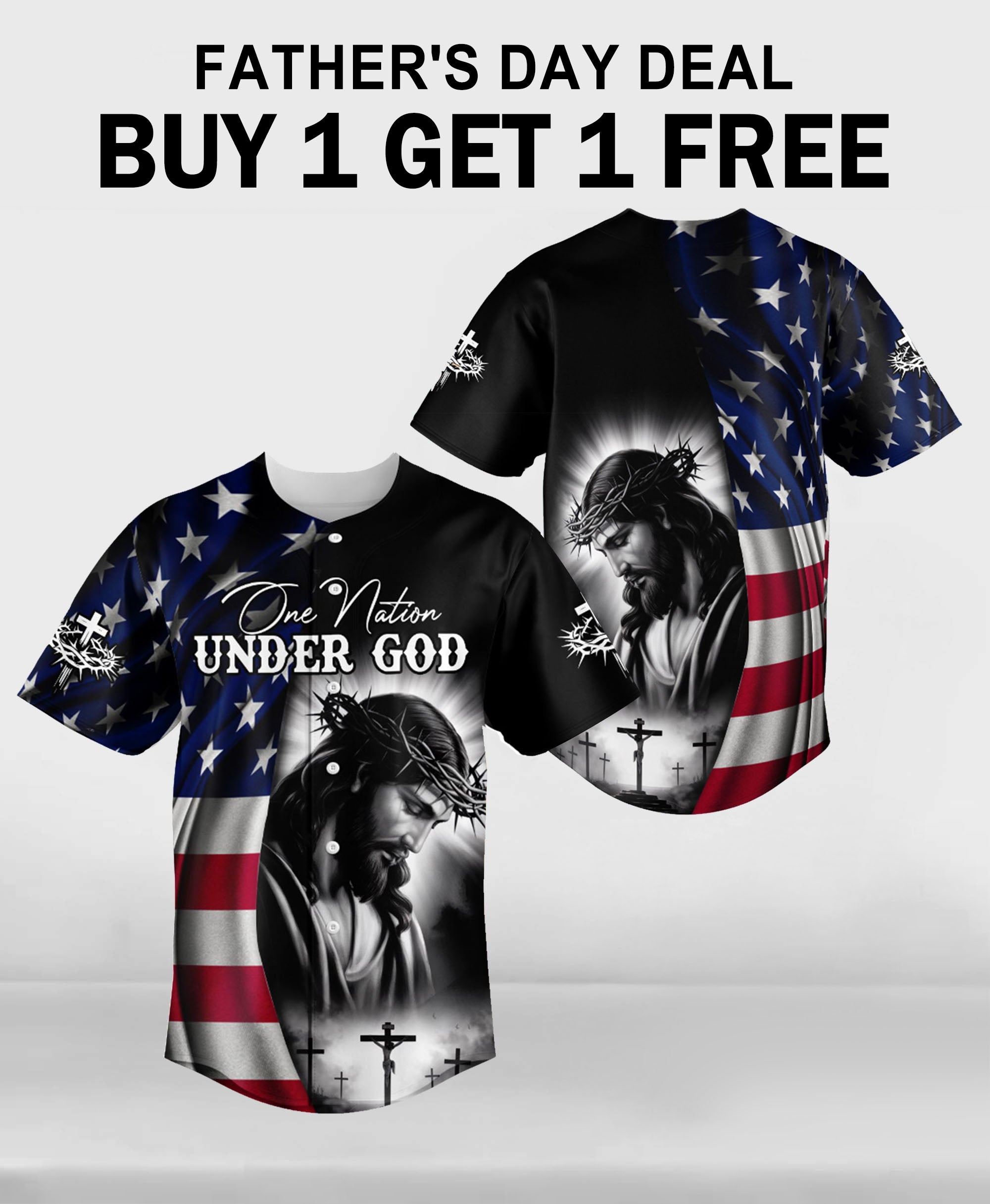 One Nation Under God Flag Baseball Jersey 2