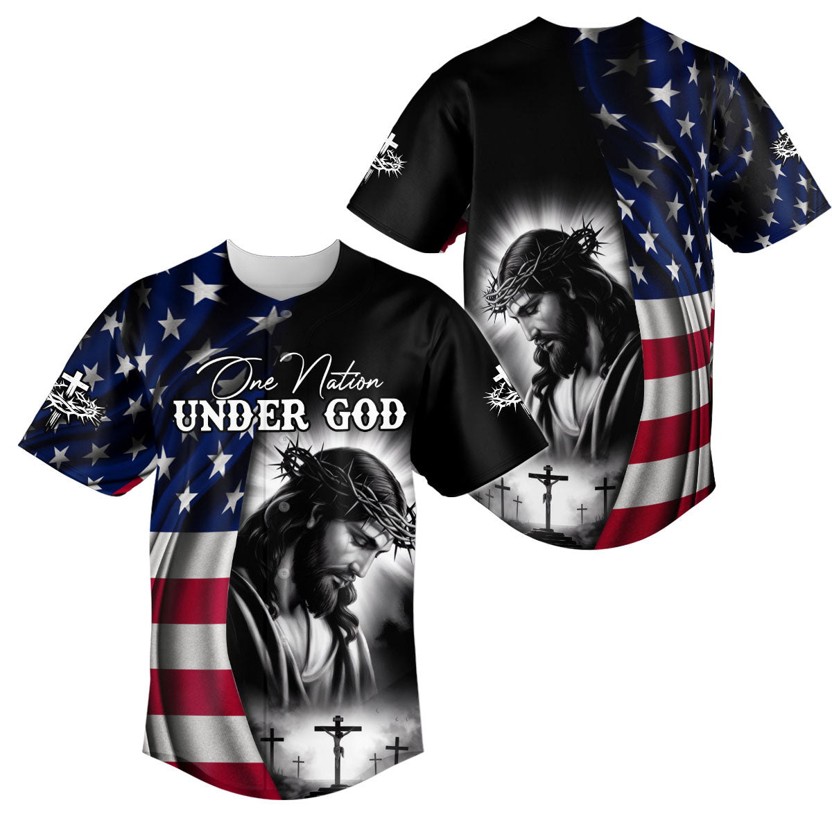 One Nation Under God Flag Baseball Jersey 2