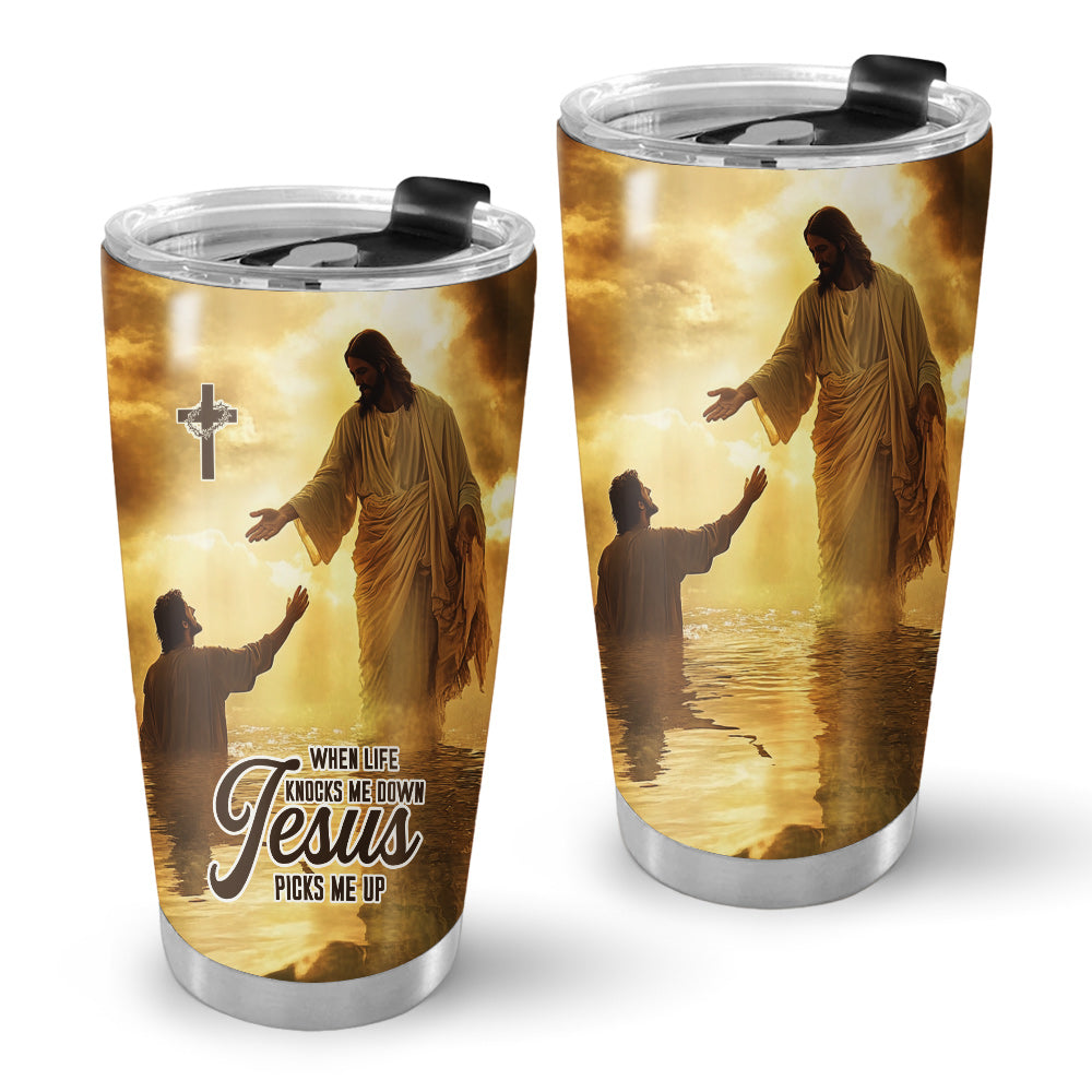 When Life Knocks Me Down Jesus Picks Me Up Stainless Steel Tumbler