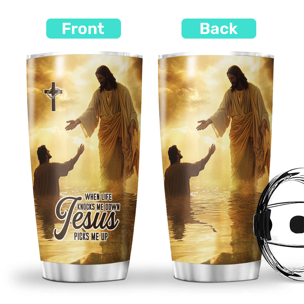 When Life Knocks Me Down Jesus Picks Me Up Stainless Steel Tumbler