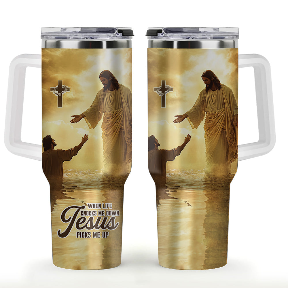 When Life Knocks Me Down Jesus Picks Me Up Stainless Steel Tumbler