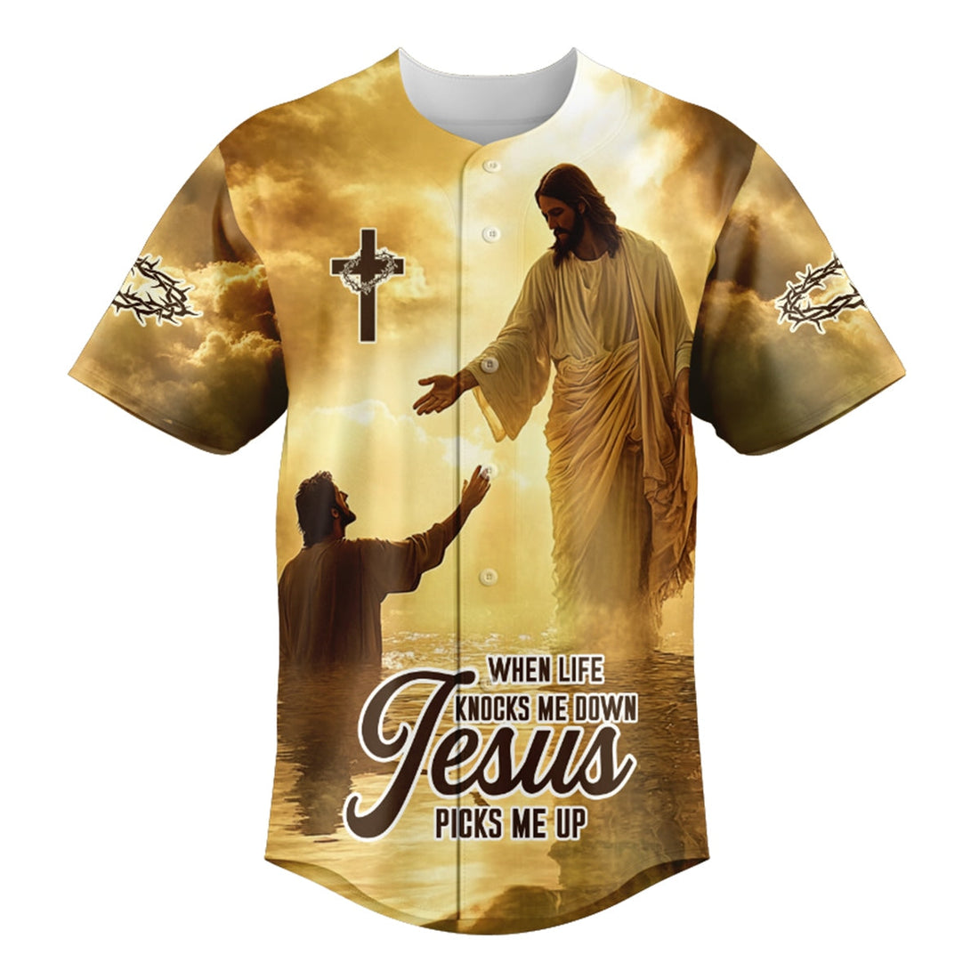 When Life Knocks Me Down Jesus Picks Me Up Baseball Jersey