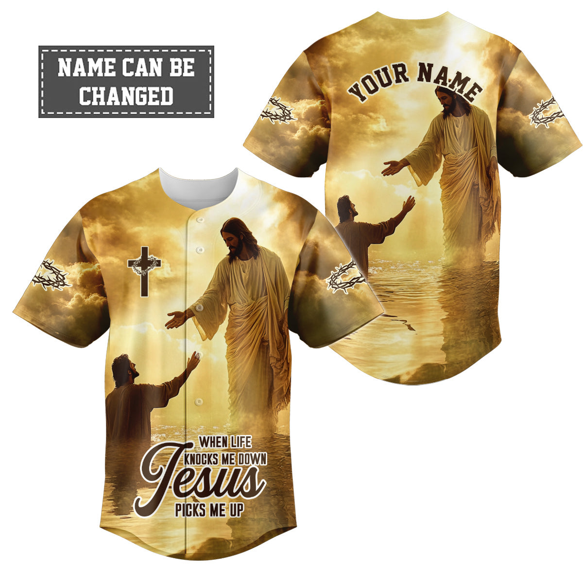 When Life Knocks Me Down Jesus Picks Me Up Custom Name Baseball Jersey