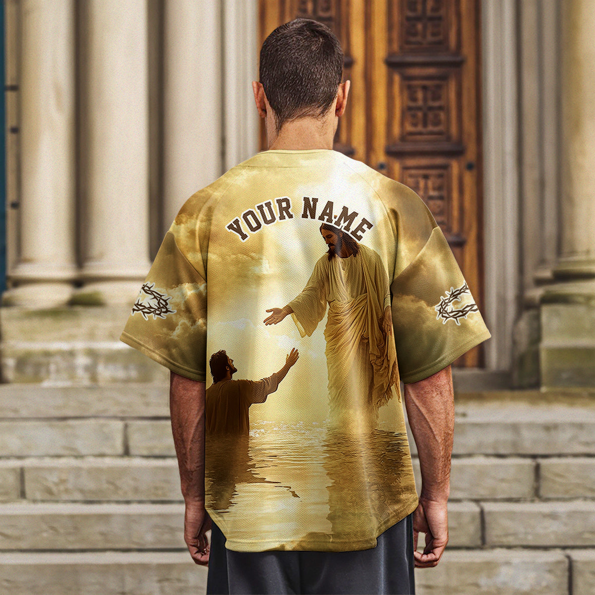 When Life Knocks Me Down Jesus Picks Me Up Custom Name Baseball Jersey