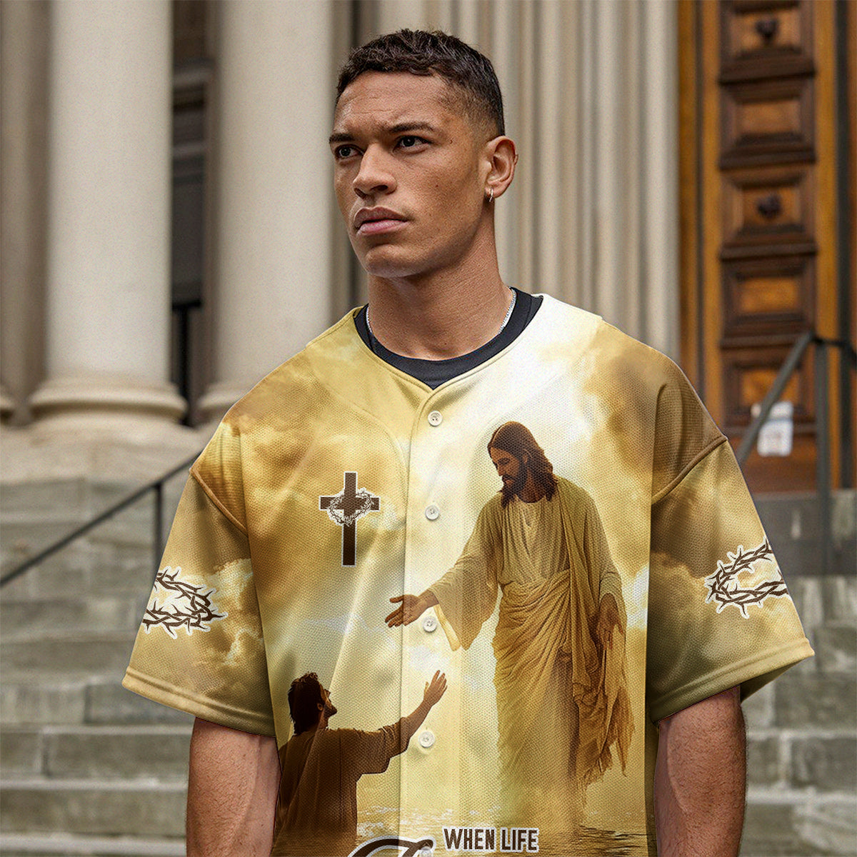 When Life Knocks Me Down Jesus Picks Me Up Custom Name Baseball Jersey