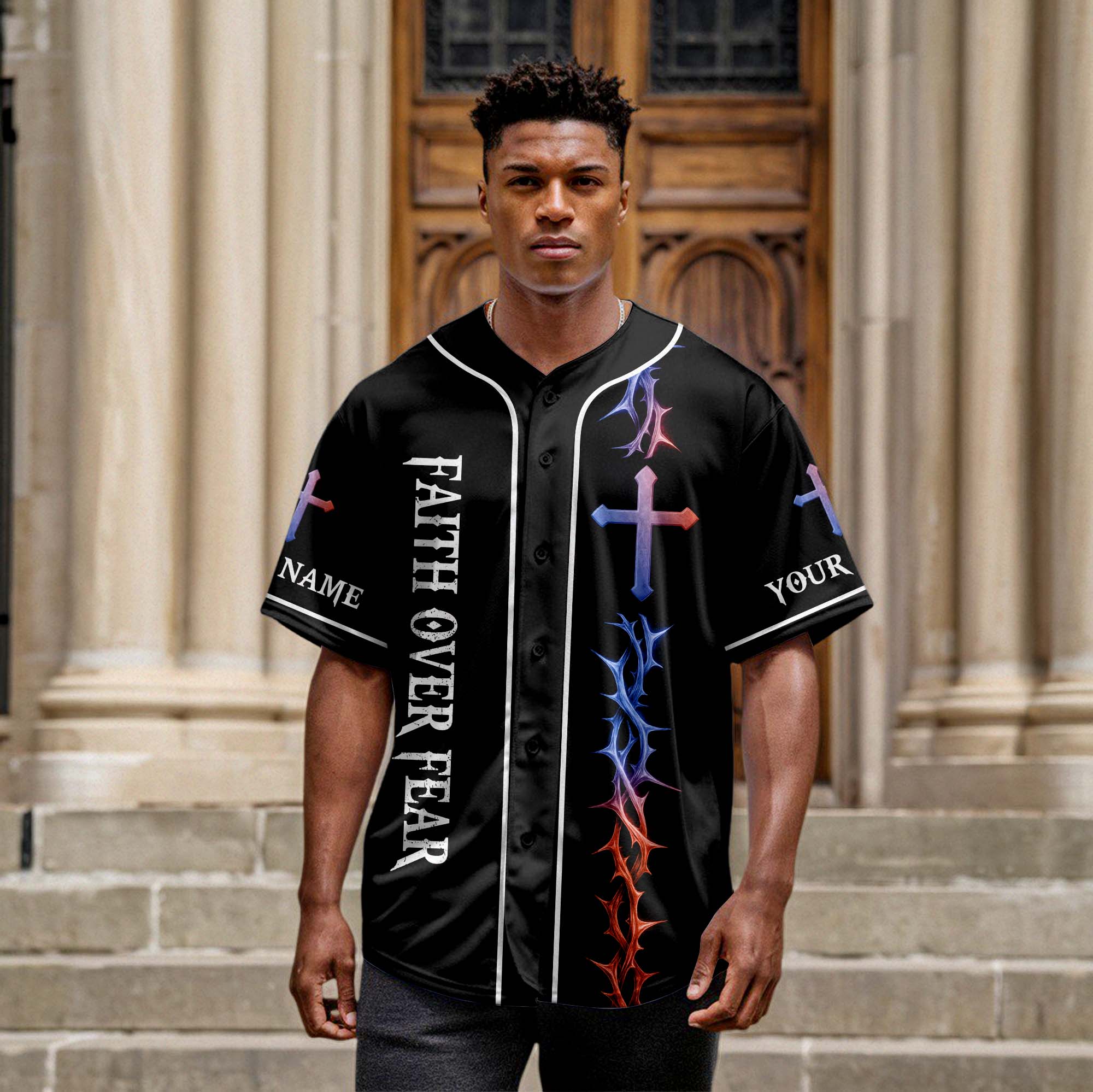 No Matter The Storm May Your Faith Be Stronger Than Your Fear Custom Name Baseball Jersey