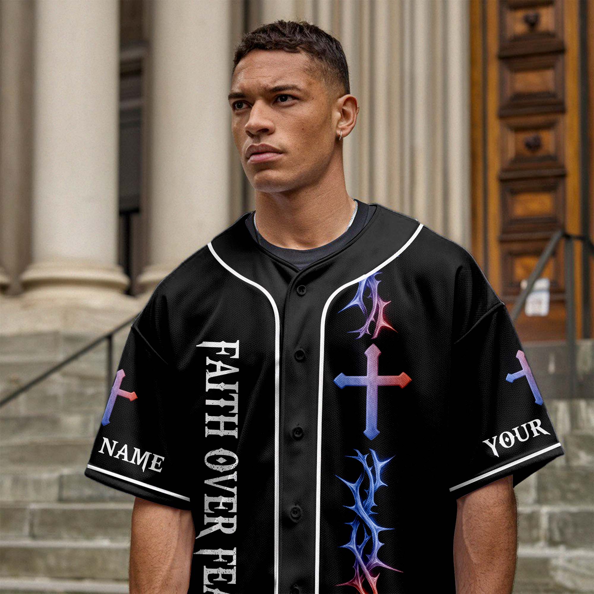 No Matter The Storm May Your Faith Be Stronger Than Your Fear Custom Name Baseball Jersey