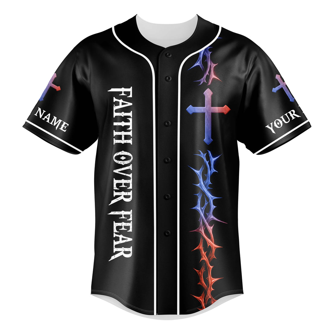 No Matter The Storm May Your Faith Be Stronger Than Your Fear Custom Name Baseball Jersey