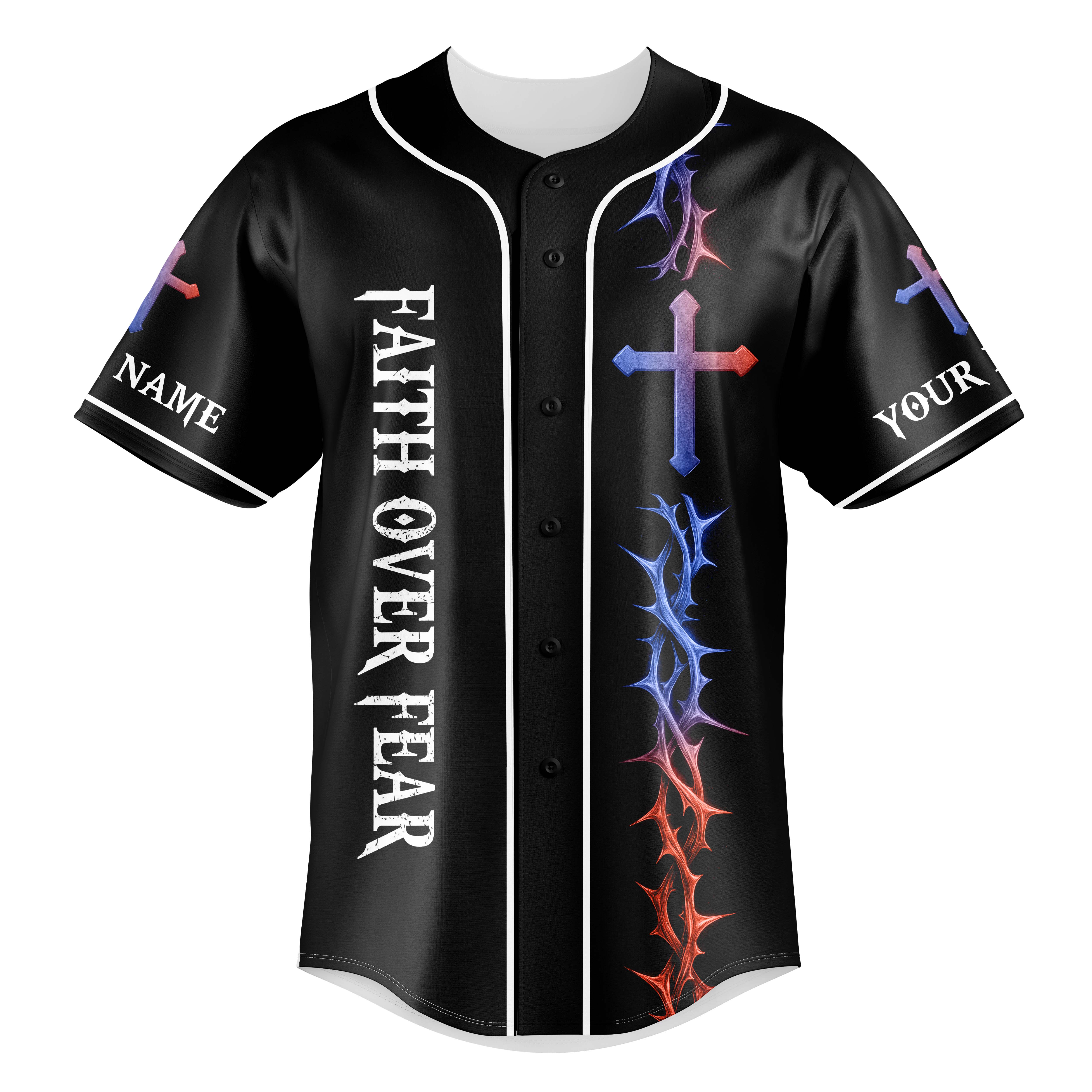 No Matter The Storm May Your Faith Be Stronger Than Your Fear Custom Name Baseball Jersey