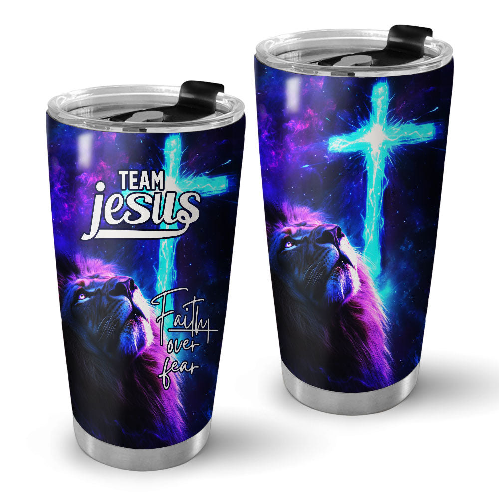Team Jesus – Lion’s Faith & Heavenly Cross Stainless Steel Tumbler