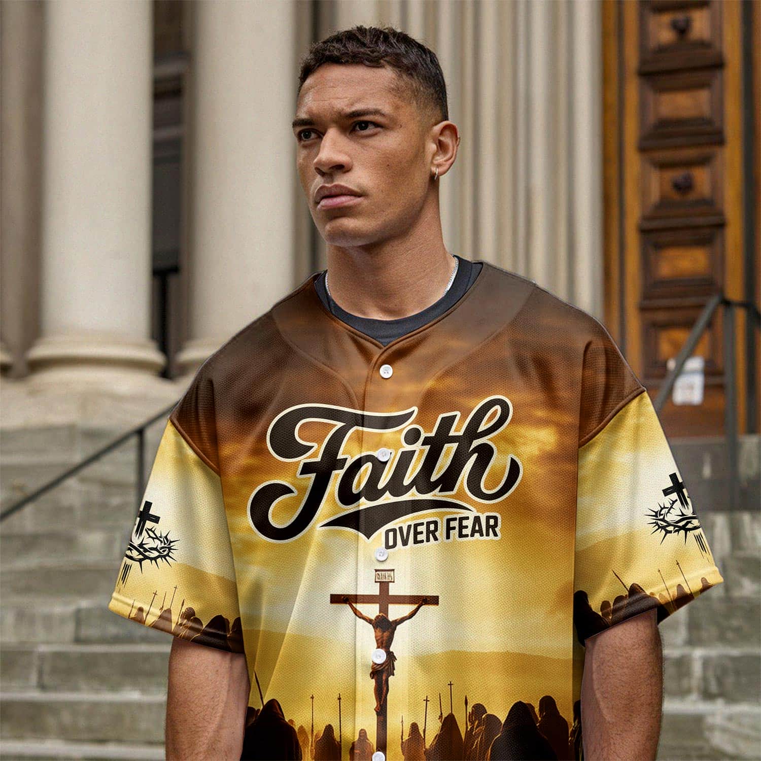 Jesus Faith Over Fear Cross Baseball Jersey