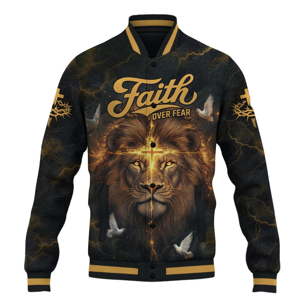 Faith Over Fear Divine Strength Baseball Jacket