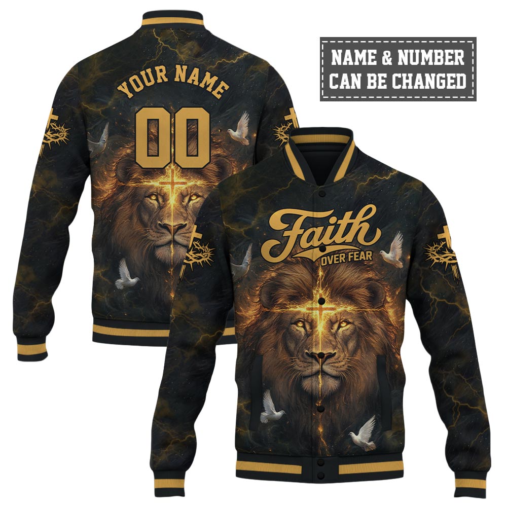 Faith Over Fear Divine Strength Baseball Jacket