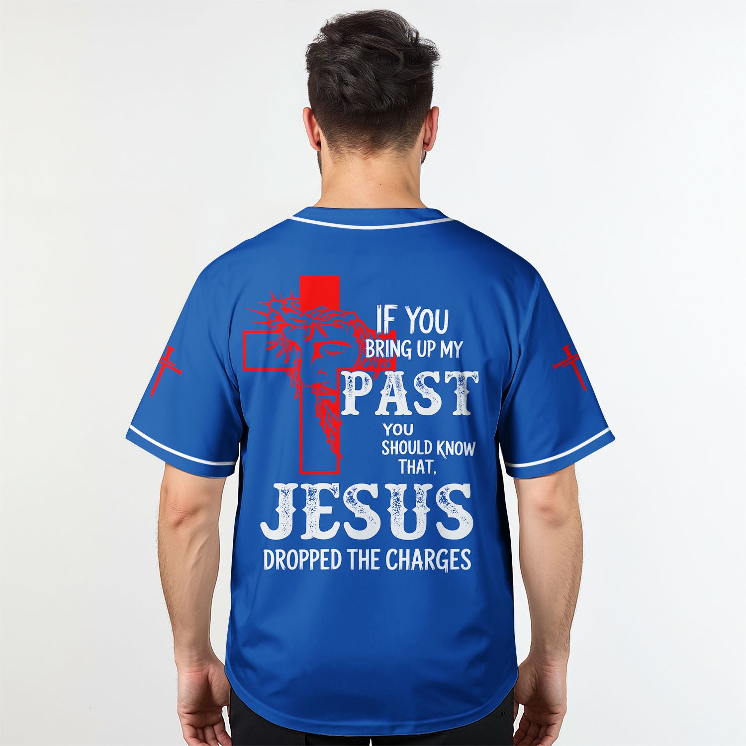 "Jesus Dropped The Charges" Baseball Jersey Blue