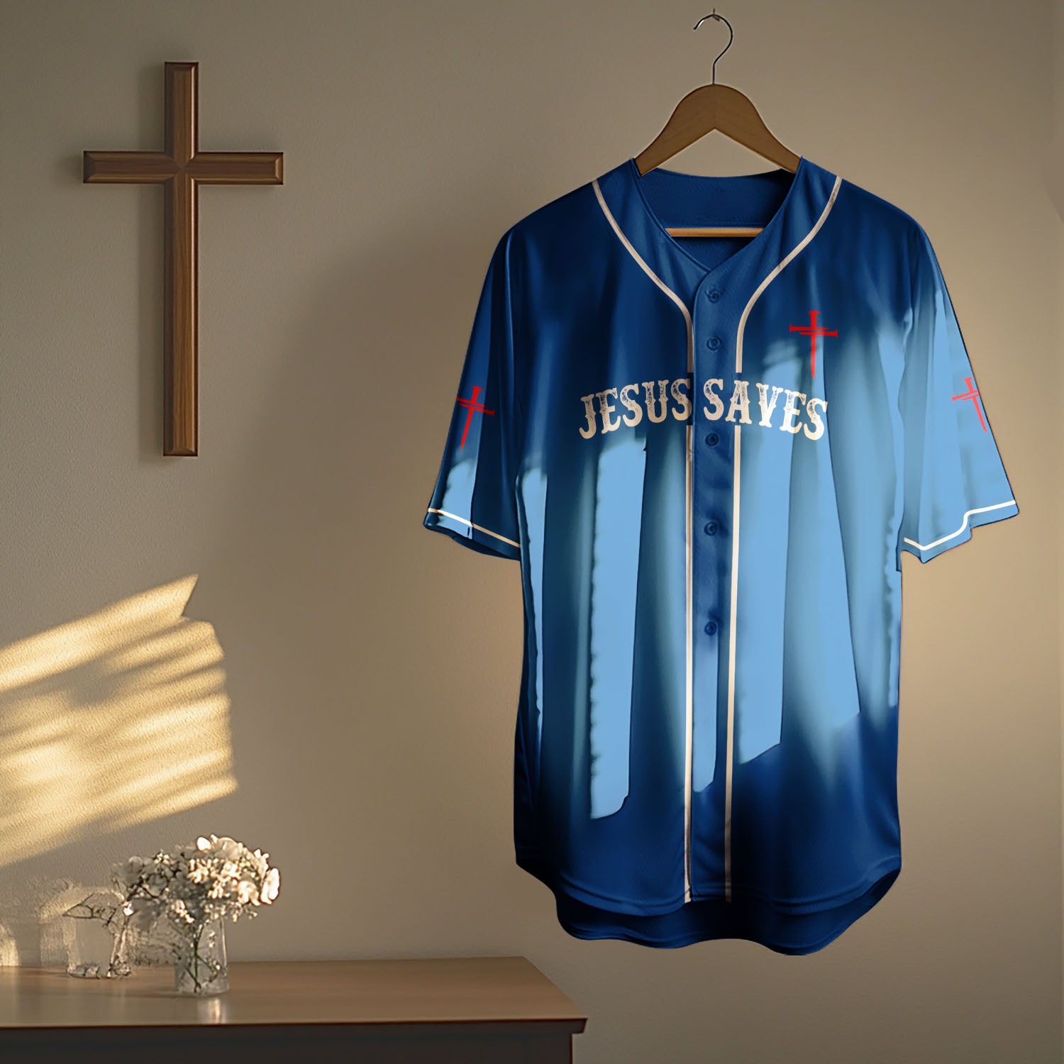"Jesus Dropped The Charges" Baseball Jersey Blue