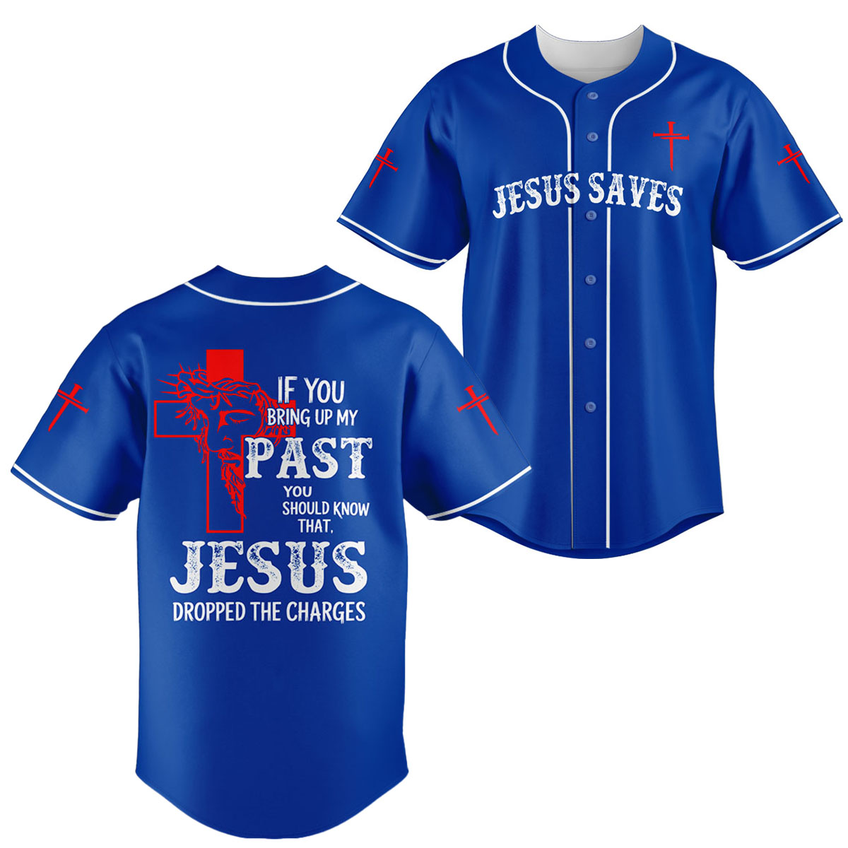 "Jesus Dropped The Charges" Baseball Jersey Blue